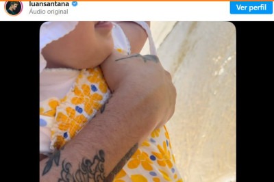 O cantor e compositor Luan Santana voltou a postar a filha Serena nas redes sociais. A bebê está com 5 meses. Desta vez, ele a levou à praia. Mas Luan continua fazendo mistério sobre o rosto da criança.  -  (crédito: Reprodução de redes sociais )