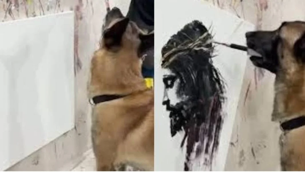 Cachorro com habilidades artísticas faz quadro de Jesus Cristo e viraliza - Reprodução de redes sociais 