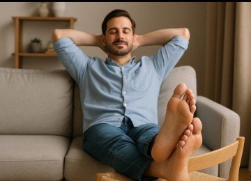 Colocar os pés em cadeiras ou bancos passa despercebido no Brasil. Isso é visto como um ato de relaxamento. -  (crédito: imagem gerada por i.a)