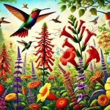 As flores preferidas dos beija-flores: saiba o que elas têm de especial - Imagem gerada po Inteligência Artificial através do aplicativo Microsoft Design