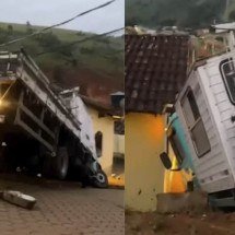 Vídeo: caminhão perde freio em ladeira e quase cai em cima de casa em Minas - PMMG/Divulgação