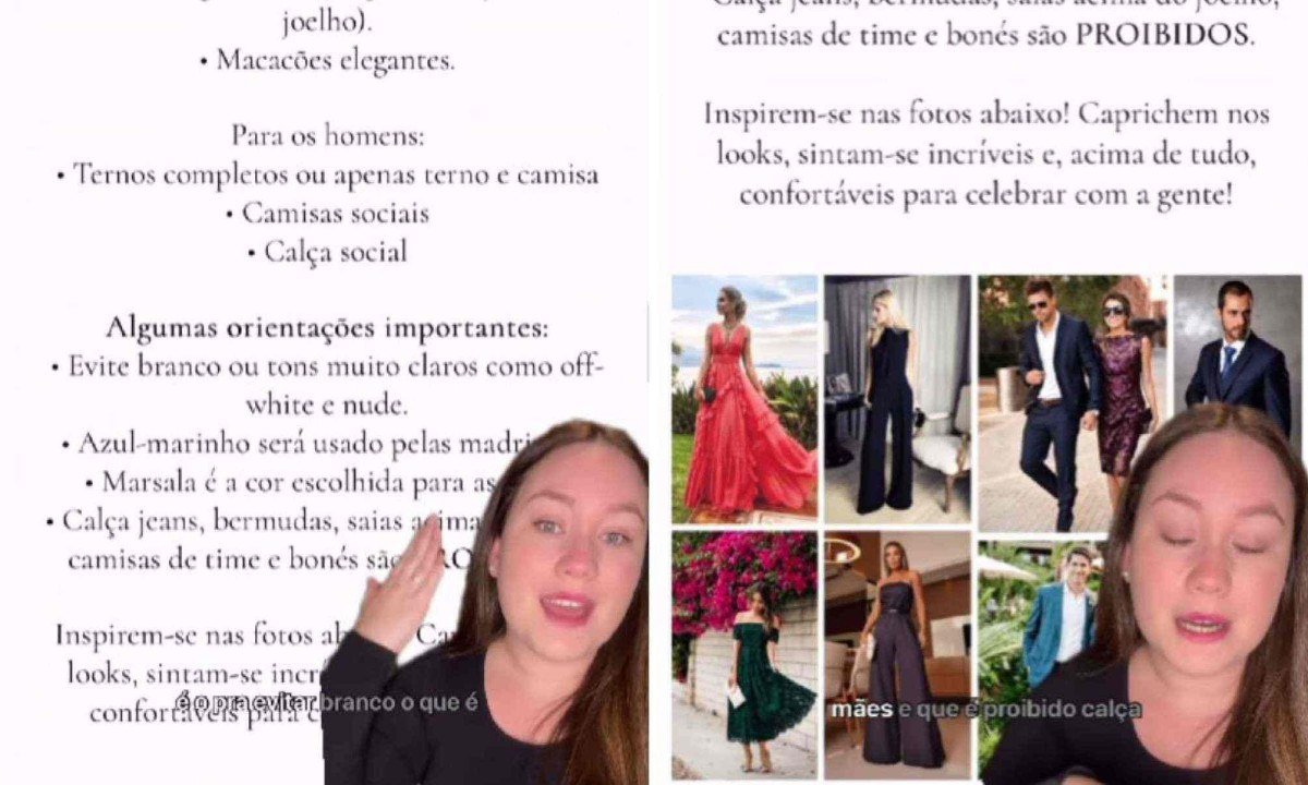 Noiva proibiu diversos tipos e cores de roupas no casamento -  (crédito: Reprodução / Instagram)