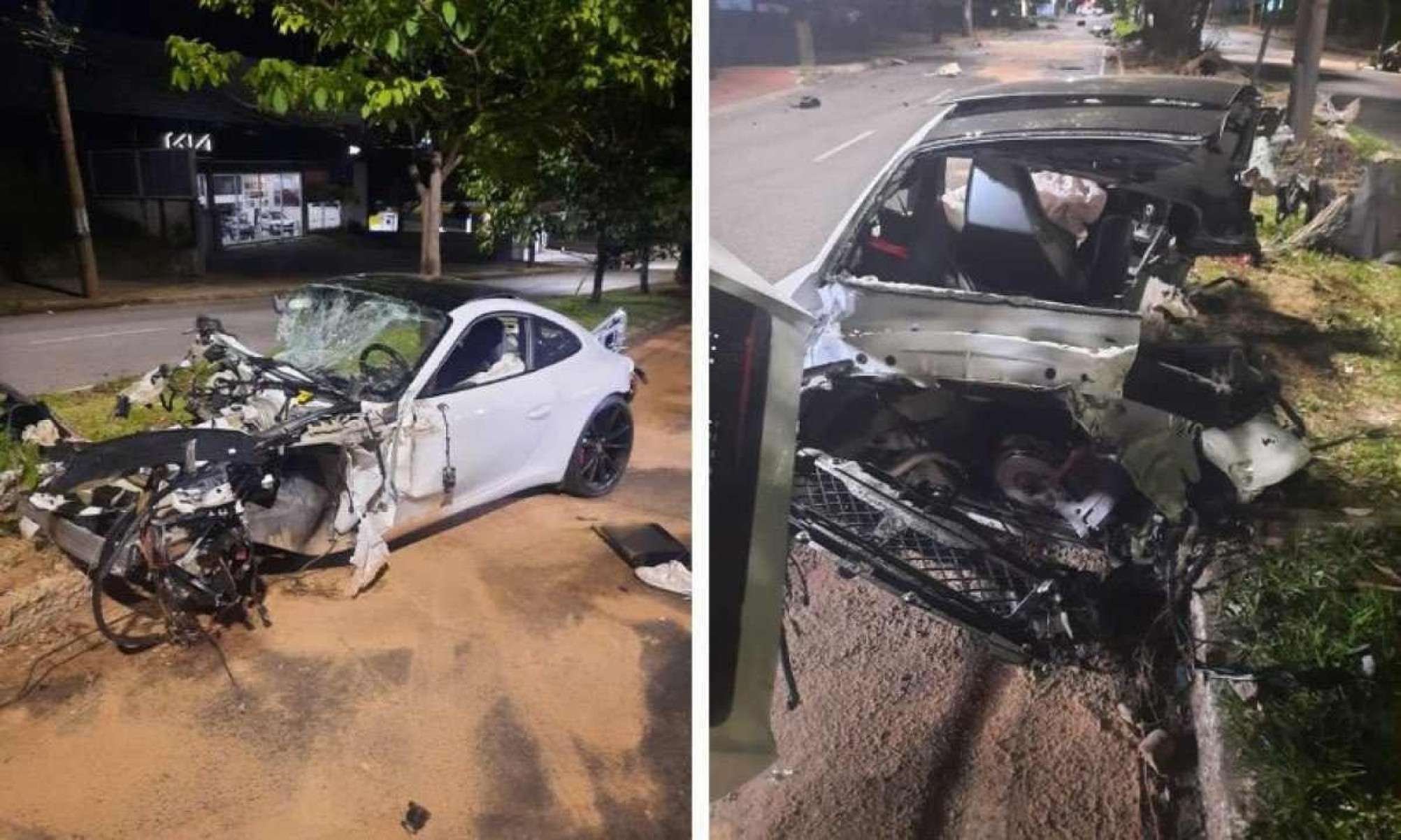 No acidente, a frente do carro ficou inteiramente destruída. O motorista nada sofreu, mas seu amigo morreu -  (crédito: Redes sociais/Reprodução)
