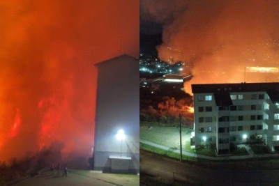 Chamas altas se aproximaram do prédio, na rua Três Mil e Setenta e Quatro -  (crédito: Divulgação/CBMMG)