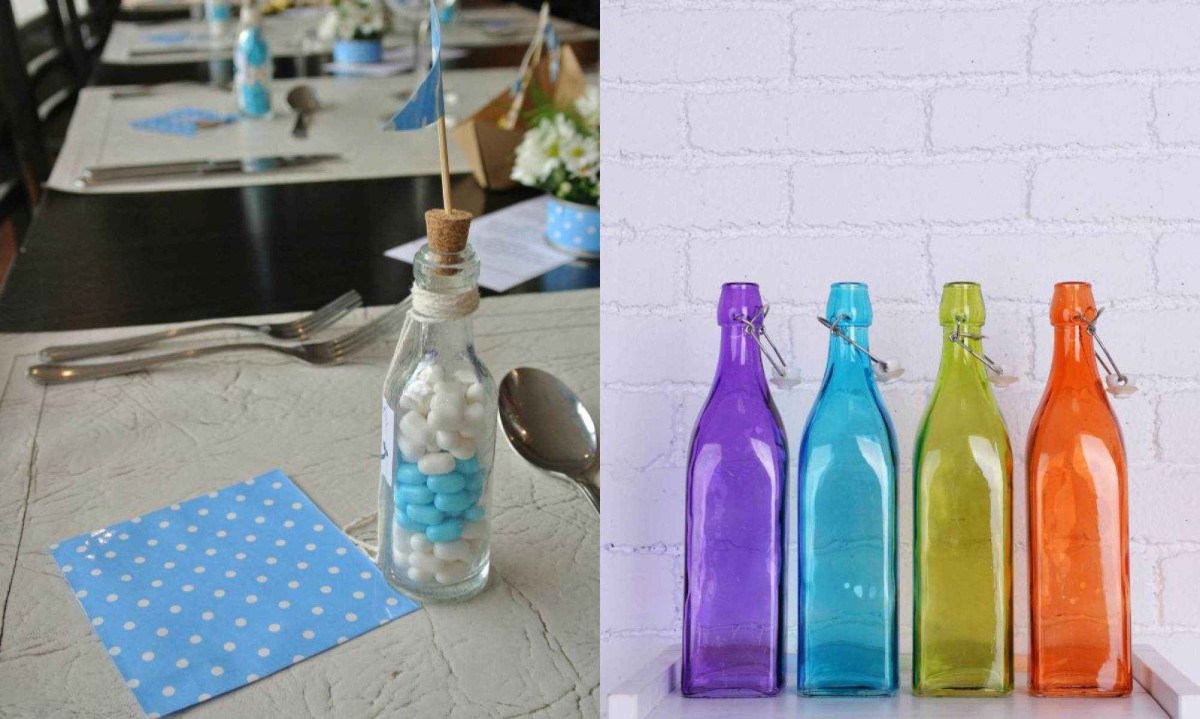Garrafas de vidro na decoração