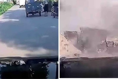 Motorista conseguiu frear antes de estrada romper por causa do calor -  (crédito: Reprodução )