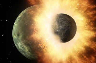 Uma pesquisa divulgada  pela revista Geophysical Research Letters afirma que a colisão entre a Terra e o planeta Theia, há bilhões de anos, além de dar origem à Lua - como já se propagava - também fez surgir as chamadas placas tectônicas em nosso planeta.  -  (crédito: Divulgação Nasa)