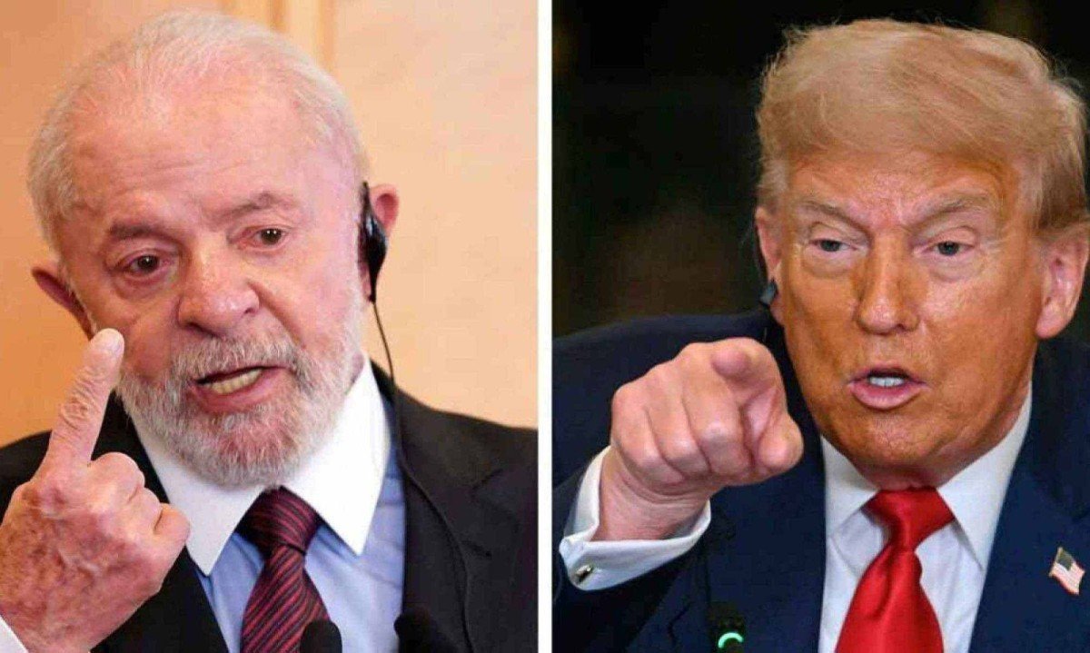 Lula e Trump est&atilde;o em lados opostos na pol&ecirc;mica da imposi&ccedil;&atilde;o de aumento de tarifas pelo governo americano -  (crédito: MIGUEL SCHINCARIOL/AFP e JIM WATSON/AFP)