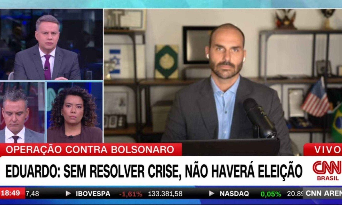 Deputado federal licenciado Eduardo Bolsonaro afirmou que se a situação com o presidente americano Donald Trump não for resolvida não haverá eleições no Brasil em 2026 -  (crédito: Reprodução/Redes Sociais)