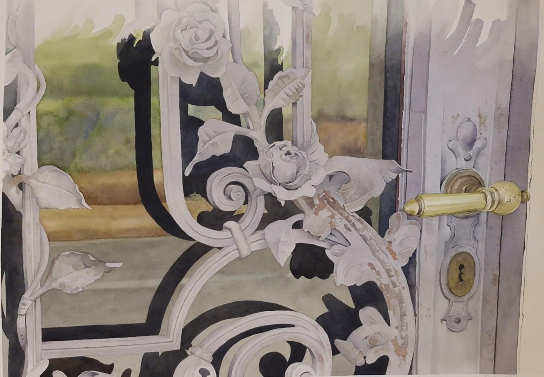 Aquarela de Andrea Vilela mostra detalhe de porta antiga