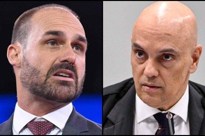 Em Brasília, especula-se que Eduardo terá prisão pedida por Moraes
 -  (crédito: Saul Loeb/AFP e Evaristo Sá/AFP)