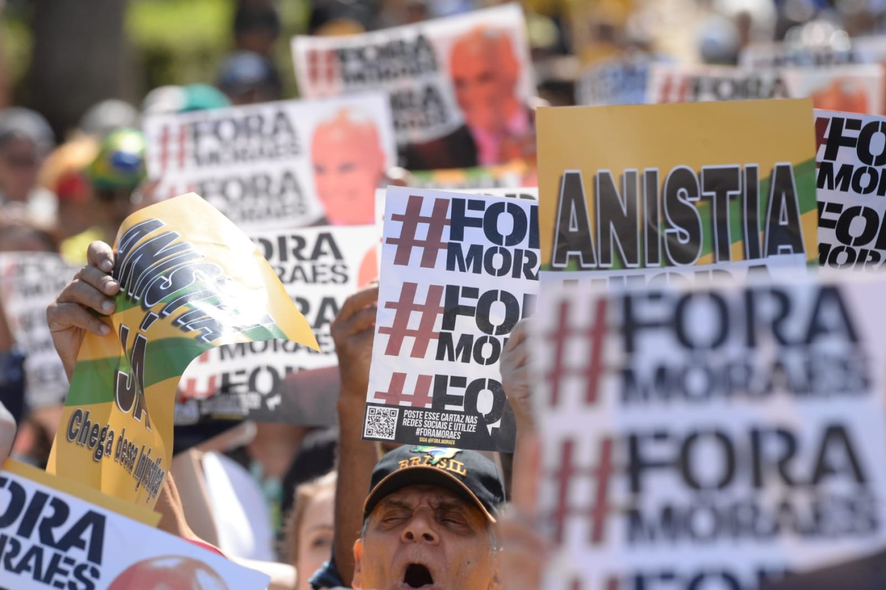 Ato organizado por bolsonaristas na Praça da Liberdade pediu impeachment do ministro do Supremo Tribunal Federal (STF), Alexandre de Moraes-Túlio Santos/EM/D.A Press
