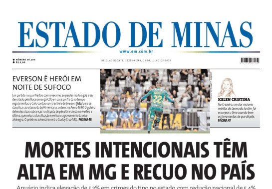 CONFIRA A CAPA DO ESTADO DE MINAS DO DIA 25/07/2025