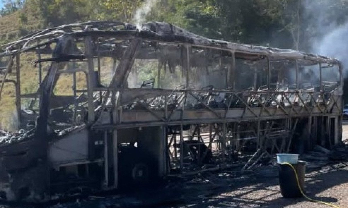 Ônibus da banda Djavu foi destruído por incêndio às margens da MGC-120; calor também causou danos ao restaurante próximo-Redes Sociais/Reprodução