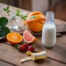 Frutas que combinam com leite viram vitaminas saborosas para qualquer hora do dia - Imagem gerada por i.a 