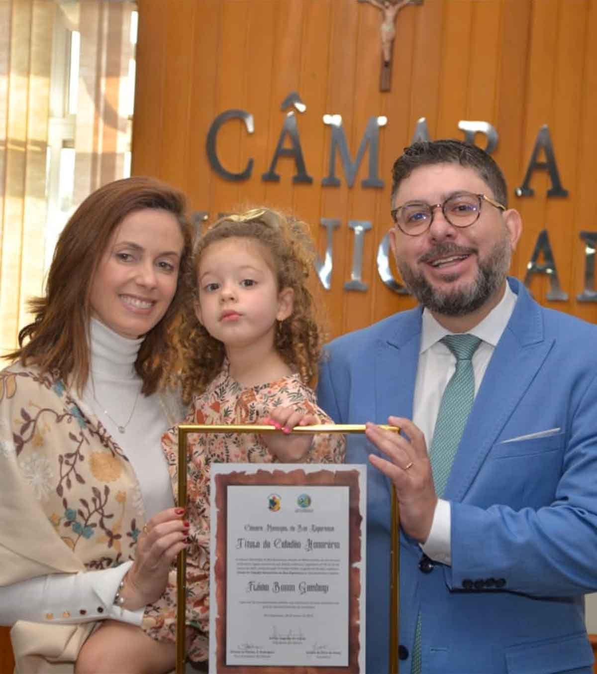 Desembargador Flávio Boson Gambogi, sua esposa Cristina Melo e sua filha Aurora Gambogi