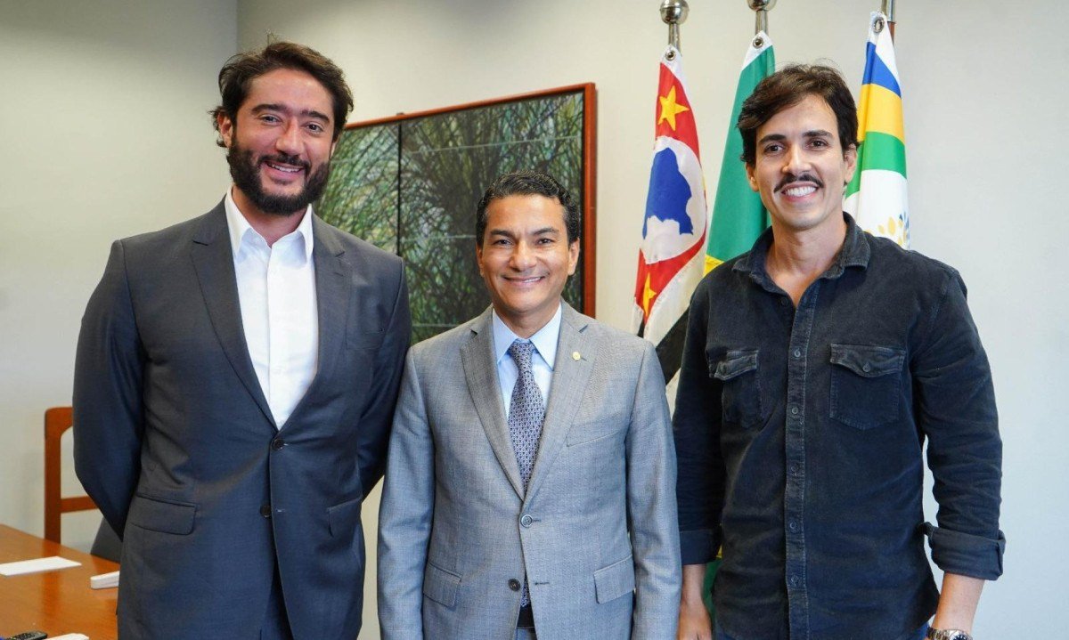 Gabriel Azevedo teve reuniões com lideranças do Republicanos, incluindo o presidente nacional do partido, Marcos Pereira (meio), e o presidente estadual Euclydes Pettersen (esquerda) -  (crédito: Reprodução)