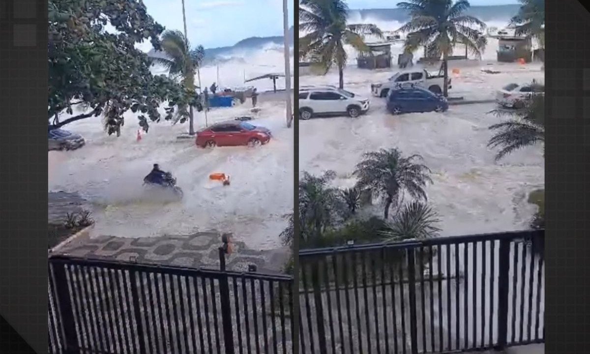 Ondas invadiram a avenida Delfim Moreira, no Leblon (RJ), consequência da ressaca do mar -  (crédito: reprodução/redes sociais)