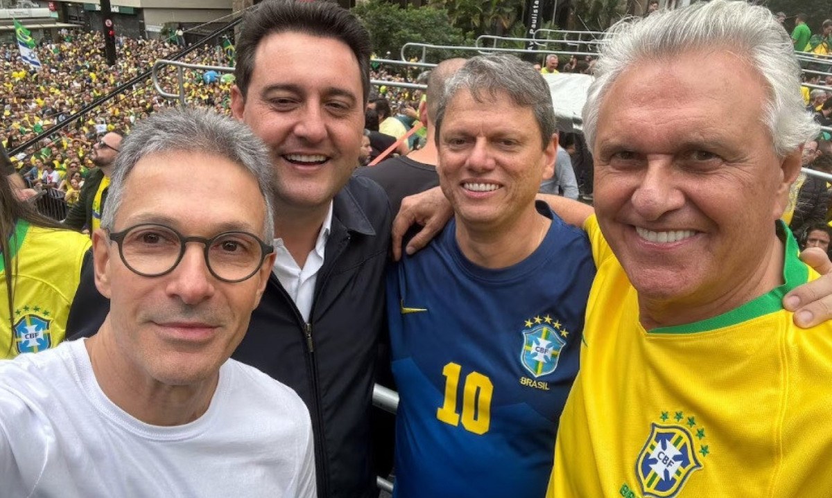 Zema, Ratinho Júnior, Tarcísio e Caiado já estiveram juntos em outras ocasiões (foto), mas não participaram de manifestação nesse domingo (3/8) - (crédito: Romeu Zema/X/Reprodução) Zema, Ratinho Júnior, Tarcísio e Caiado já estiveram juntos em outras ocasiões (foto), mas não participaram de manifestação nesse domingo (3/8) - (crédito: Romeu Zema/X/Reprodução)