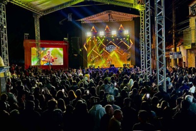 Público se reuniu na Praça da Matriz, em São Thomé das Letras, para assistir ao show de Renato Teixeira -  (crédito: Festival Nacional da Canção/Divulgação)