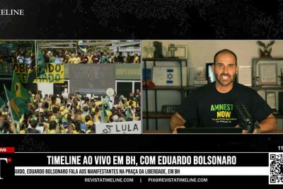 Eduardo Bolsonaro participou da manifestação em BH à distância -  (crédito: Reprodução/YouTube)