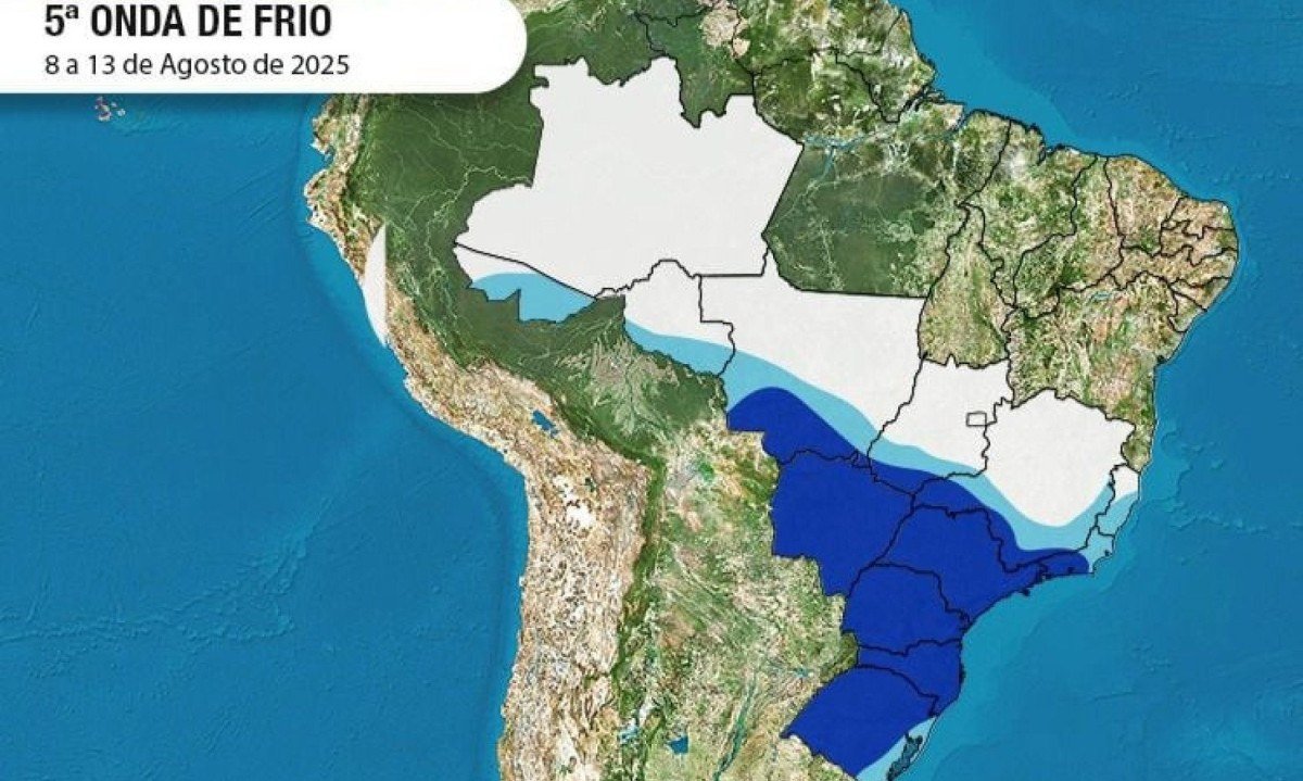 5ª onda de frio atinge o Sul, Sudeste, Centro-Oeste e Norte do país com temperaturas até 5?°C abaixo da média