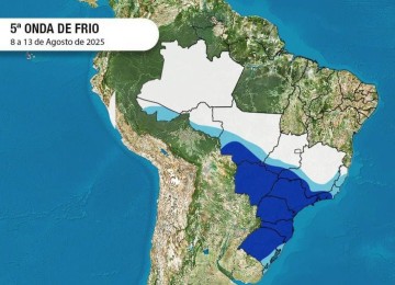 5ª onda de frio atinge o Sul, Sudeste, Centro-Oeste e Norte do país com temperaturas até 5?°C abaixo da média -  (crédito: Clima Tempo)
