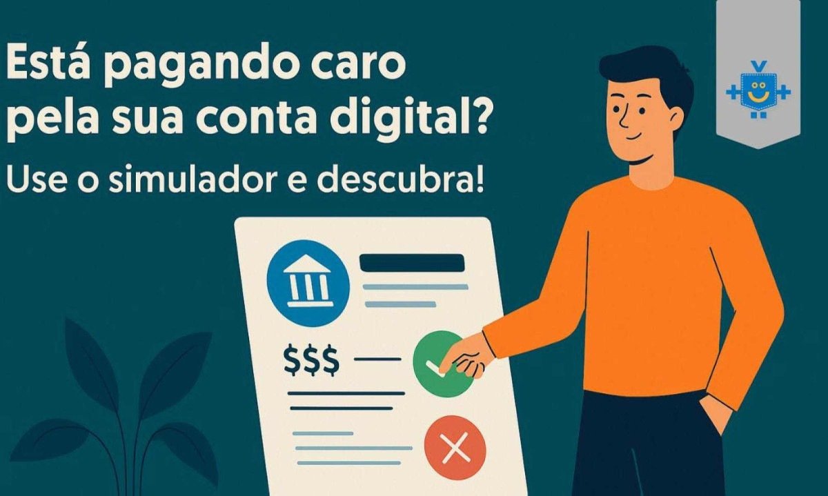 Imagem ilustrativa sobre simulador de contas digitais, destacando a comparação entre bancos e fintechs para ajudar a escolher a conta mais vantajosa. -  (crédito: Reprodução Educando seu Bolso)