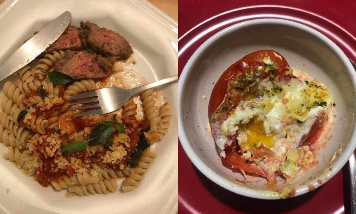 Massa, molho de tomate e filé, tomate recheado com cream cheese, ovo e parmesão: pratos que a bartender Jezebel Guimarães criou no aparelho