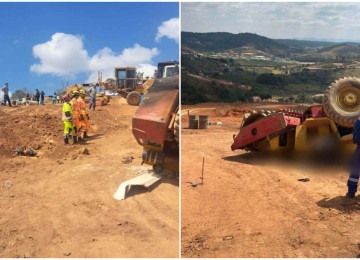 Corpo de Bombeiros informou que um serviço era realizado em uma área de terreno bastante irregular e com forte declive -  (crédito: CBMMG/Divulgação)