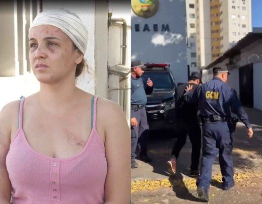 Byanca denunciou ter sido espancada diante dos filhos; parceiro foi preso em flagrante e teve prisão convertida em preventiva -  (crédito: TV Anhanguera / Divulgação/GCM)