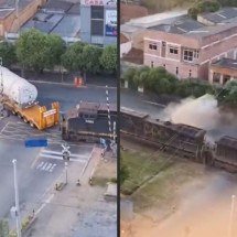 Vídeo impressionante flagra colisão entre trem e carreta de gás