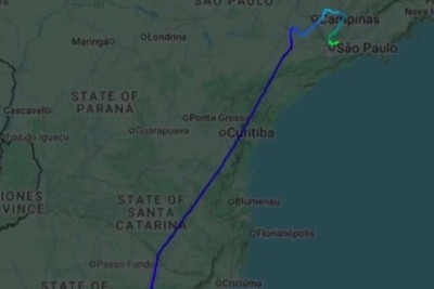 Trajeto do Boeing C-32B de matrícula 00-9001, avião da Força Aérea dos Estados Unidos  -  (crédito: Reprodução / flightRadar24)