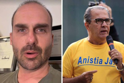 Após vazar áudio em que é chamado de babaca, Eduardo Bolsonaro chama Malafaia de aliado -  (crédito: Redes sociais / AFP)