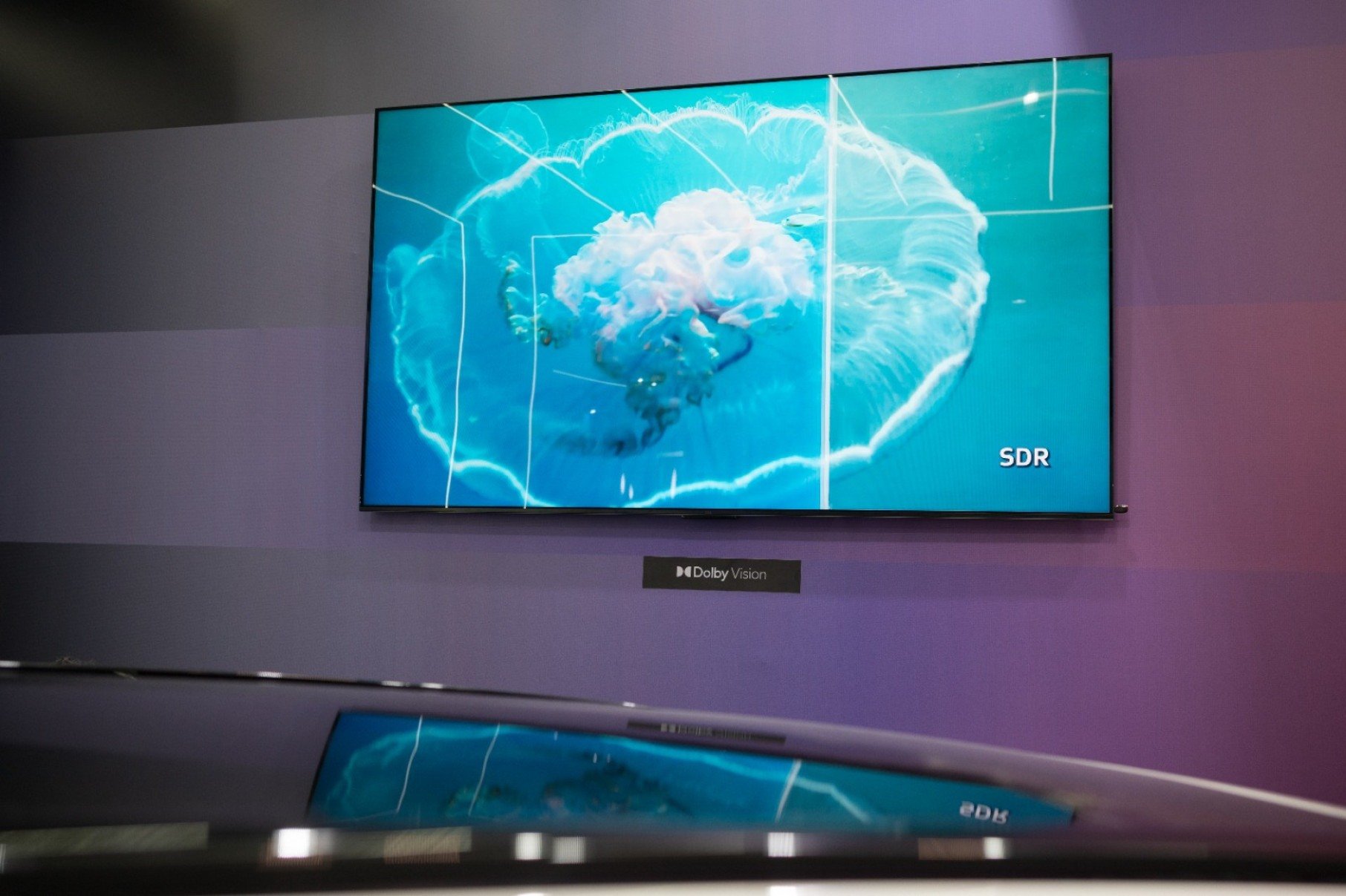 Visitantes exploram o circuito sensorial do estande, conhecendo Dolby Atmos e Dolby Vision em diferentes dispositivos.