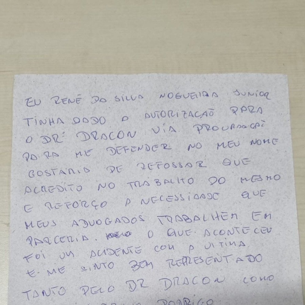 Renê da Silva Nogueira Júnior escreveu carta de dentro da prisão