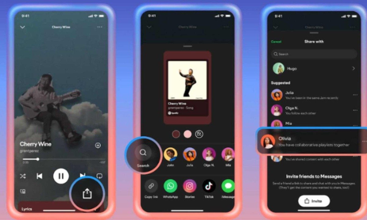 Visual da nova função de mensagem no Spotify
