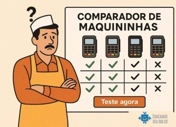 Comerciante avaliando o quadro comparativo de maquininhas do Educando Seu Bolso. -  (crédito: Reprodução Educando seu Bolso)