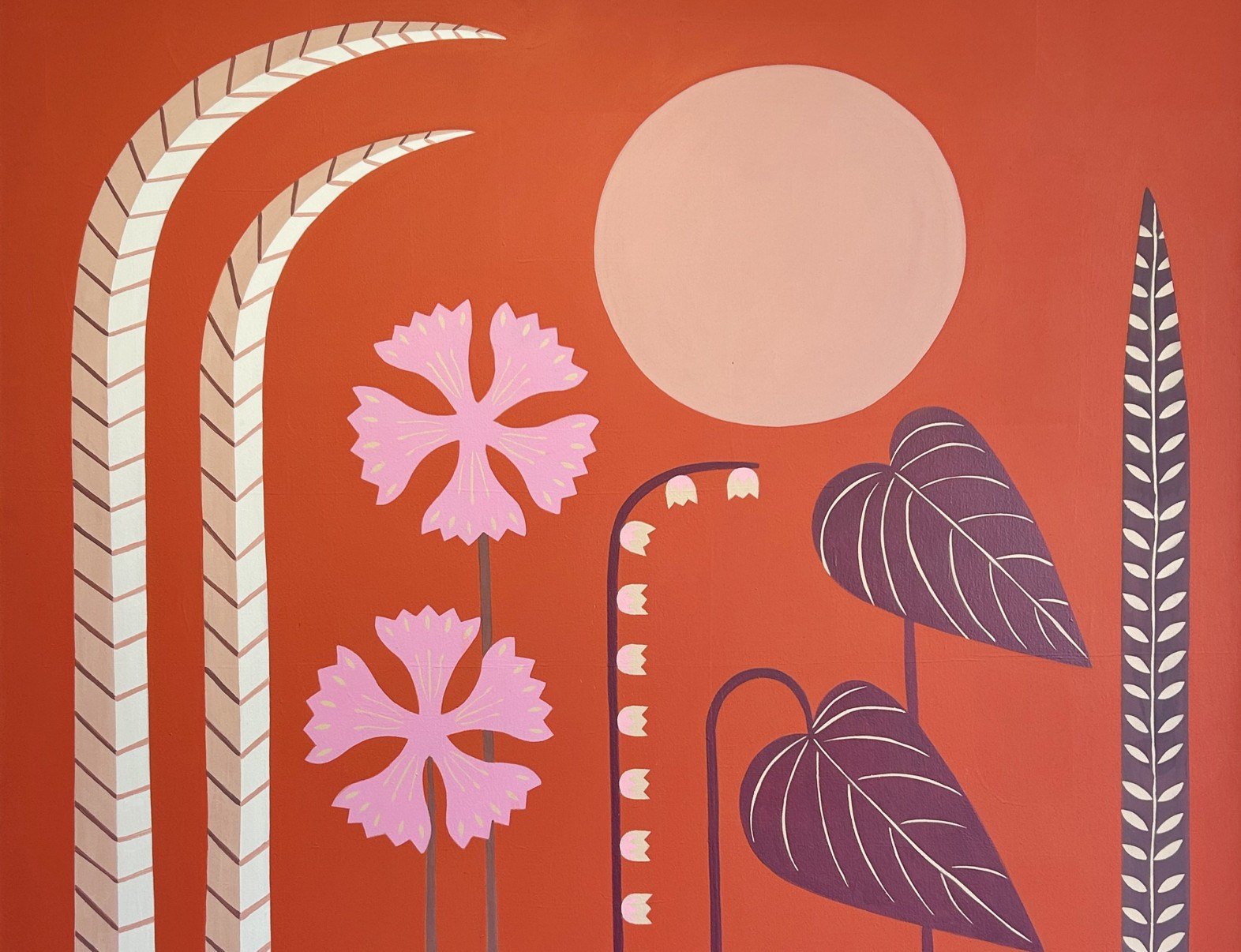 Detalhe de quadro de Clara Valente mostra plantas do cerrado