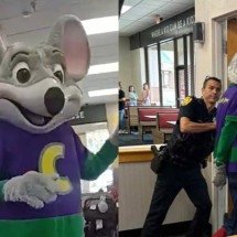 Polícia prende homem fantasiado de rato na frente de crianças - Prints dos vídeos divulgados.