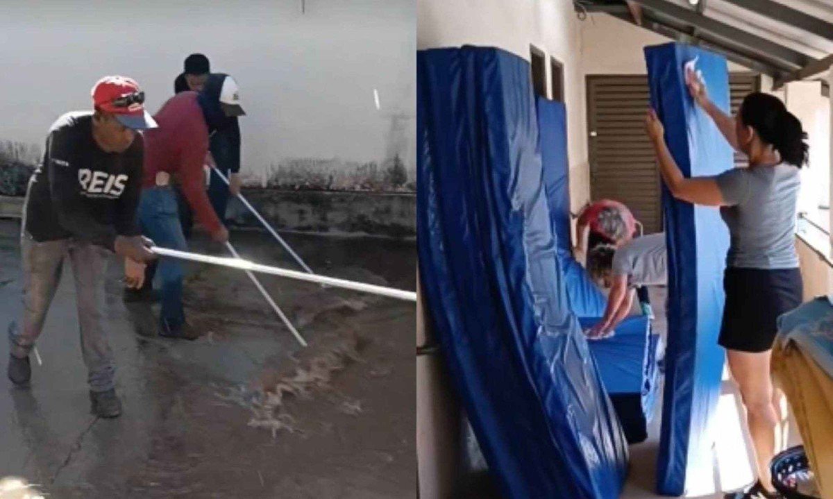 Voluntários ajudam na limpeza do abrigo na manhã desta sexta-feira (5/9)