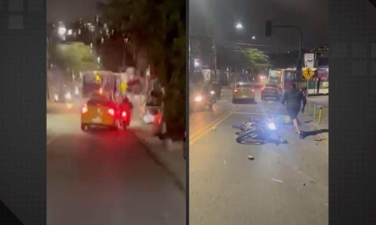Vídeo: taxista atropela motociclista após ter o retrovisor chutado em Olaria -  (crédito: Tupi)