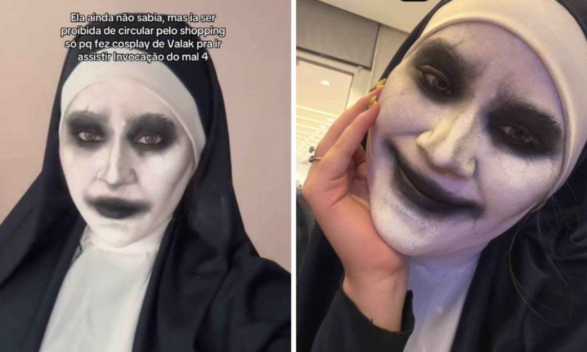 Maria Alice vestida de freira demoníaca para ir ao cinema -  (crédito: Reprodução / TikTok)
