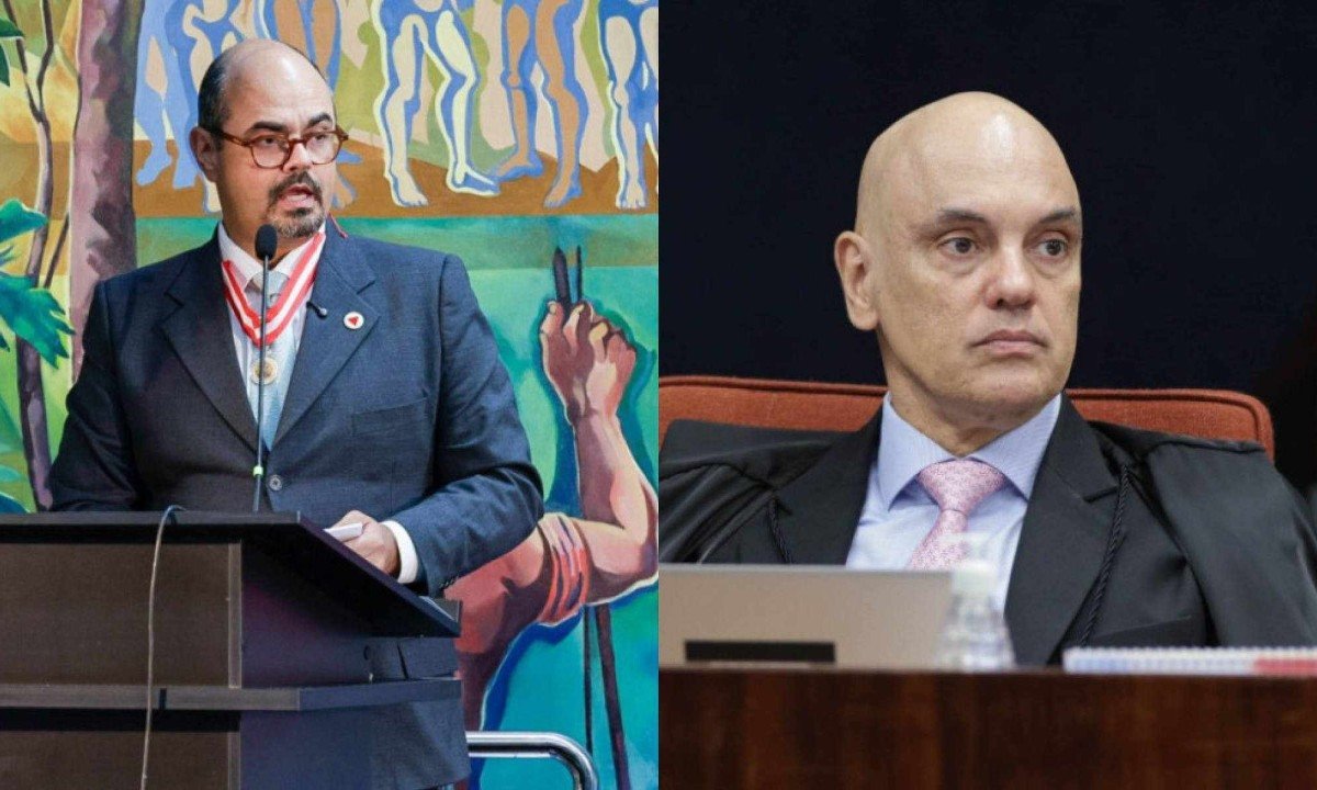 Vice-governador Mateus Simões criticou Alexandre de Moraes; os dois foram premiados com a maior honraria do TCE-MG -  (crédito: Cristiano Machado; Sophia Santos/STF)