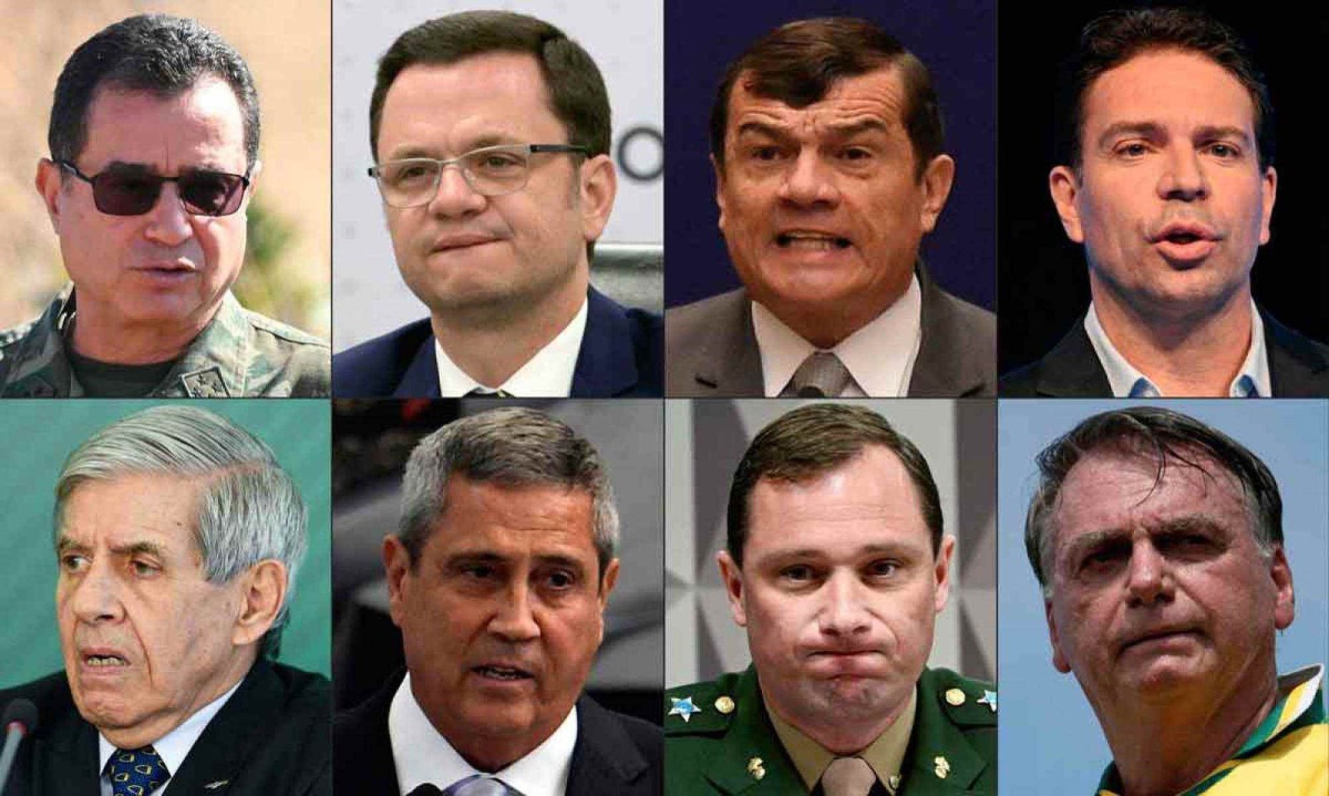 Almir Garnier, Anderson Torres, Paulo Sérgio Nogueira, Alexandre Ramagem, Augusto Heleno, Braga Netto e Jair Bolsonaro estão sendo julgados por trama golpista -  (crédito: INTERNET/REPRODUÇÃO)