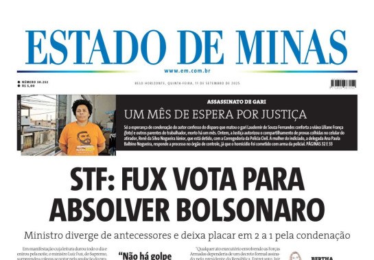Capa impressa do Estado de Minas de 11/9/2024
