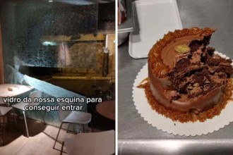 Homem quebra vidro de confeitaria, come bolo e foge sem levar dinheiro