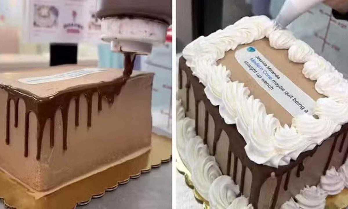 'Bolo de ódio' leva inscrição no alto, com ironias que a confeiteira criou para responder ofensas de redes sociais