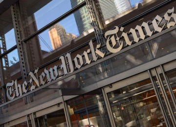 Fachada da sede do New York Times, jornal de Nova York que estÃ¡ sendo processado por Donald Trump -  (crédito: ANGELA WEISS / AFP)