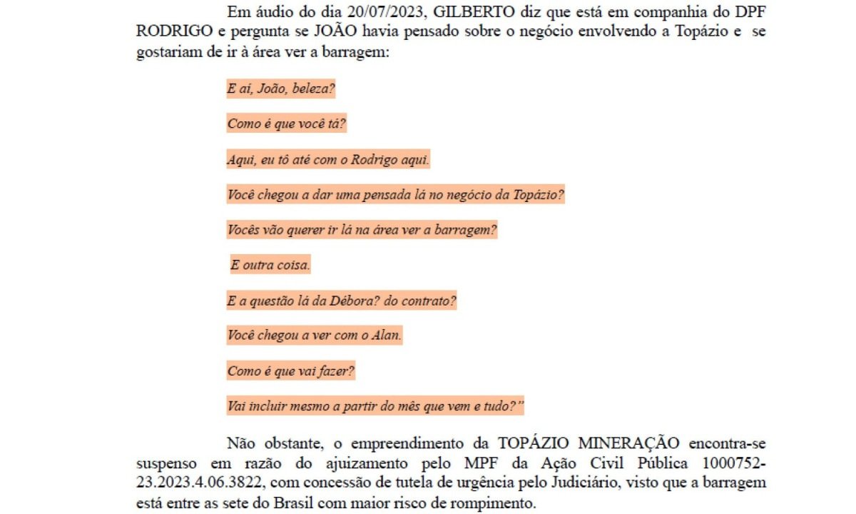 Diálogos interceptados pela PF